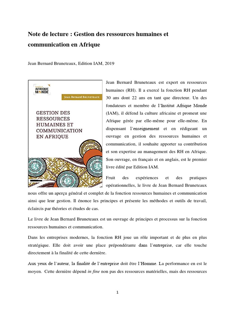 Gestion RH et Communication en Afrique | PDF | Gestion des ressources ...