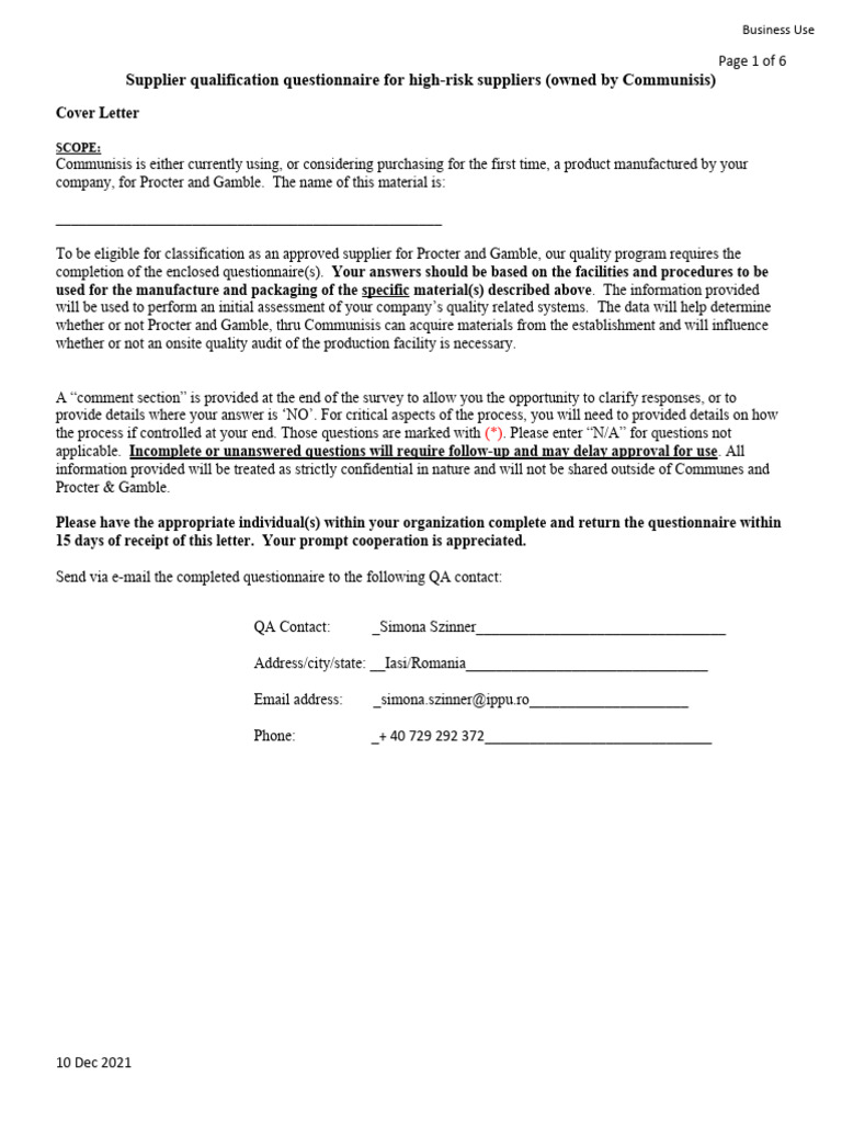 Supplier Qualification for High-Risk Suppliers | PDF | Internal Audit ...