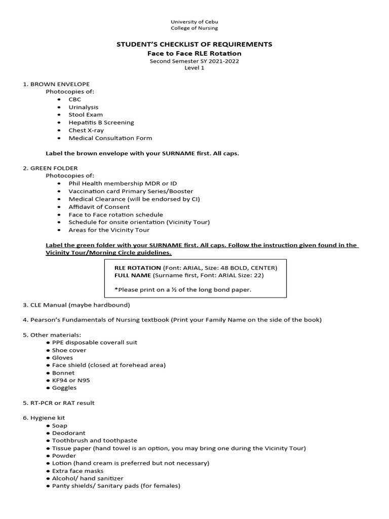 RLE Rotation Requirements Checklist | PDF
