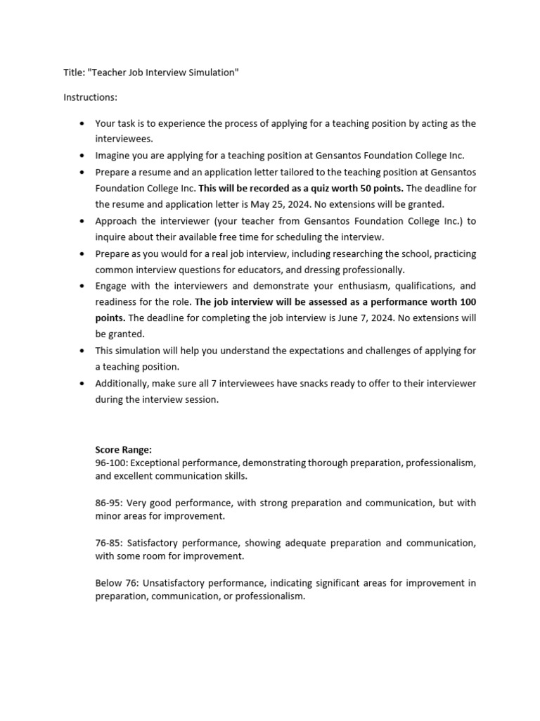 Teacher Interview Simulation Guide Pdf Career Growth