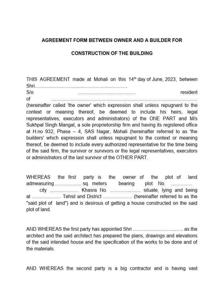 Builder agreement PDF Tile Door