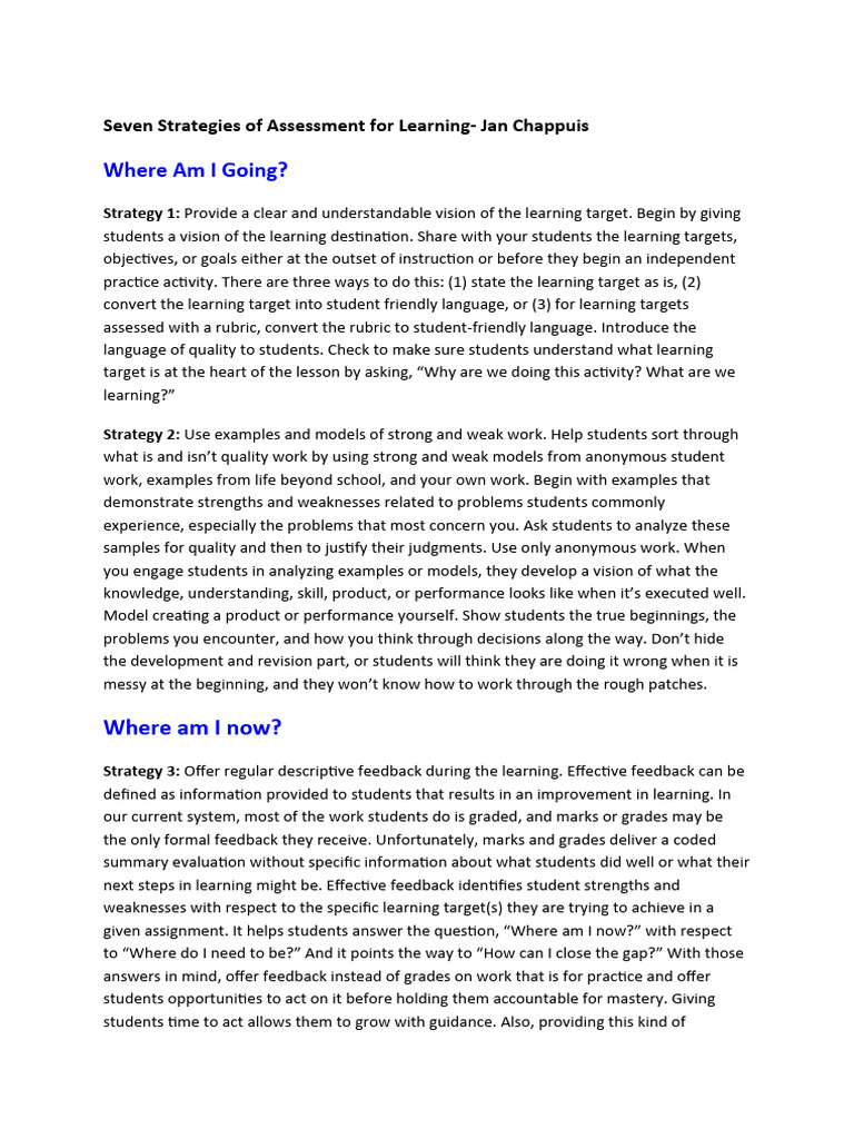 Seven Strategies for Effective Assessment | PDF | Learning | Behavior ...