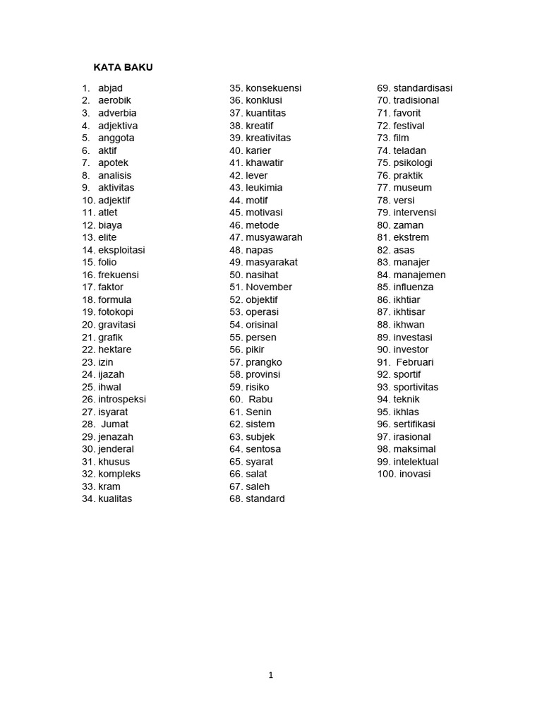 Daftar Kata Baku dan Reduplikasi PDF