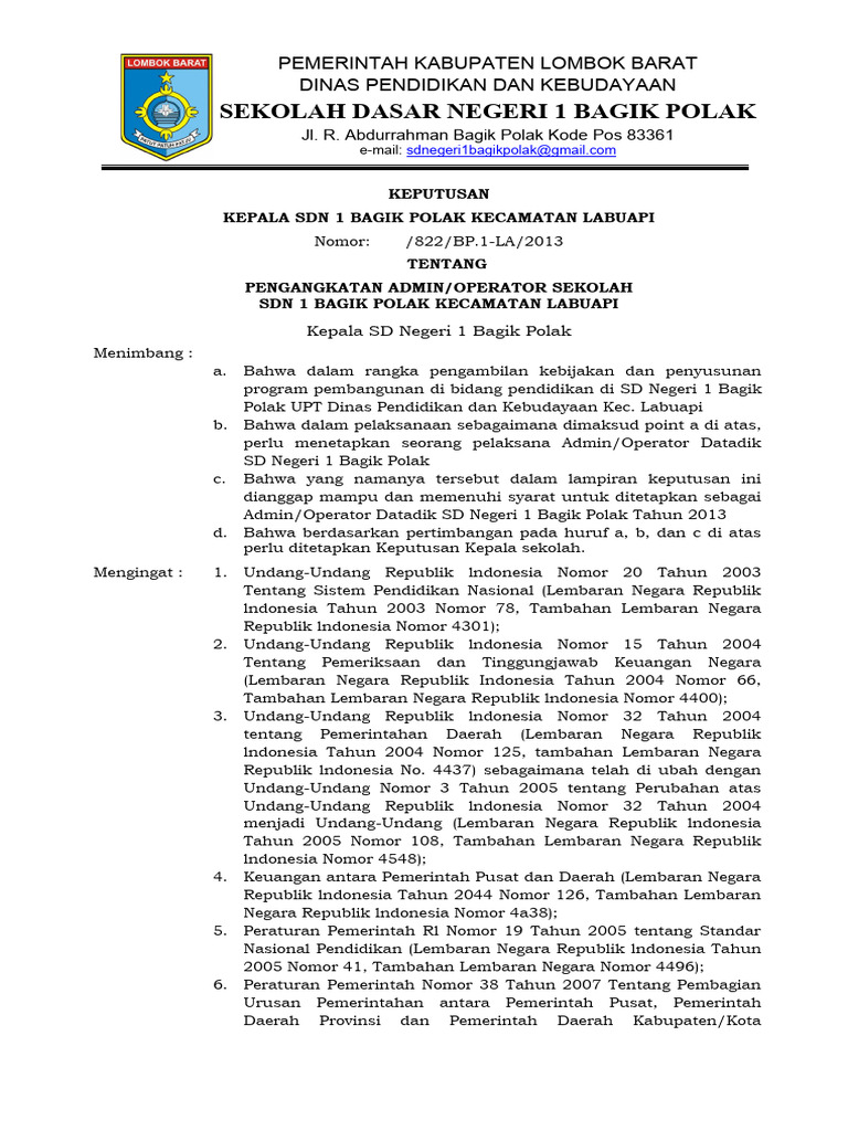 Contoh Sk Operator Sekolah Pdf