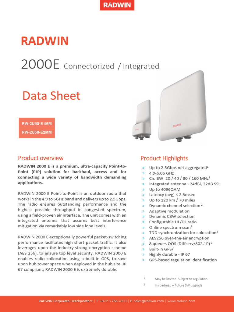 RADWIN 2000E Data Sheet Overview | PDF | Computer Networking ...