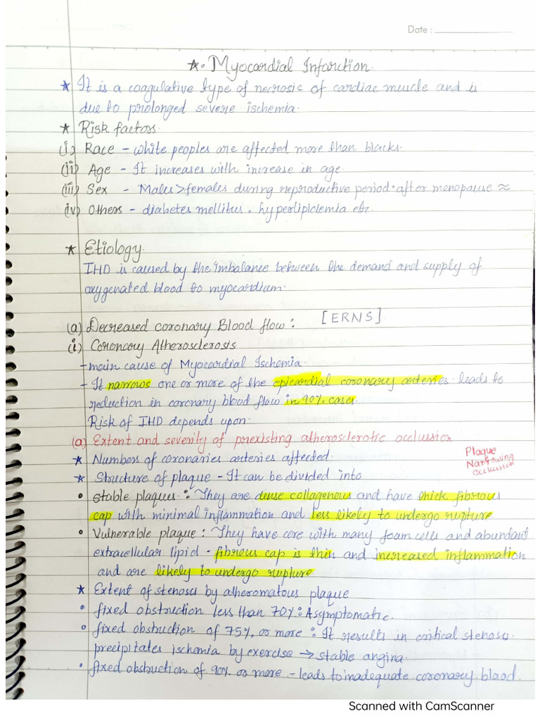 Myocardial Infaction Notes | PDF