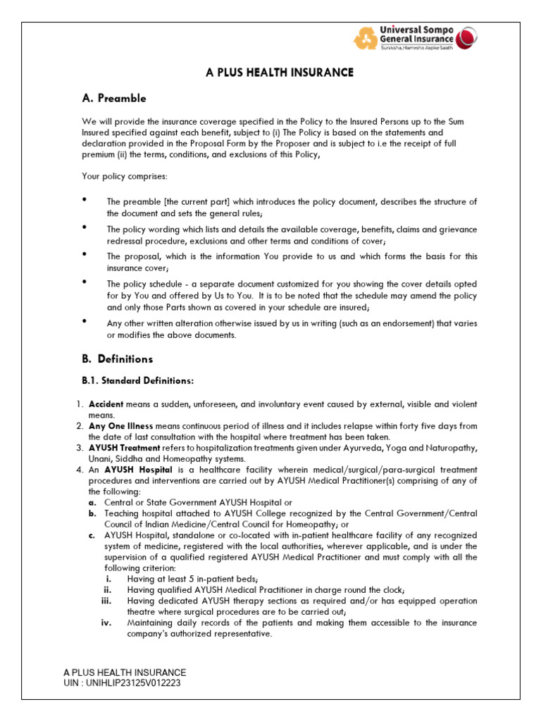 A Plus Health Insurance Policy Wording | PDF | Intensive Care Unit ...