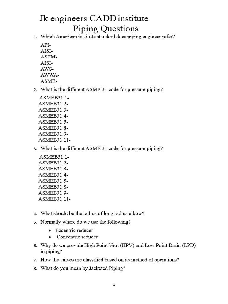 Piping Engineering Questions and Standards | PDF
