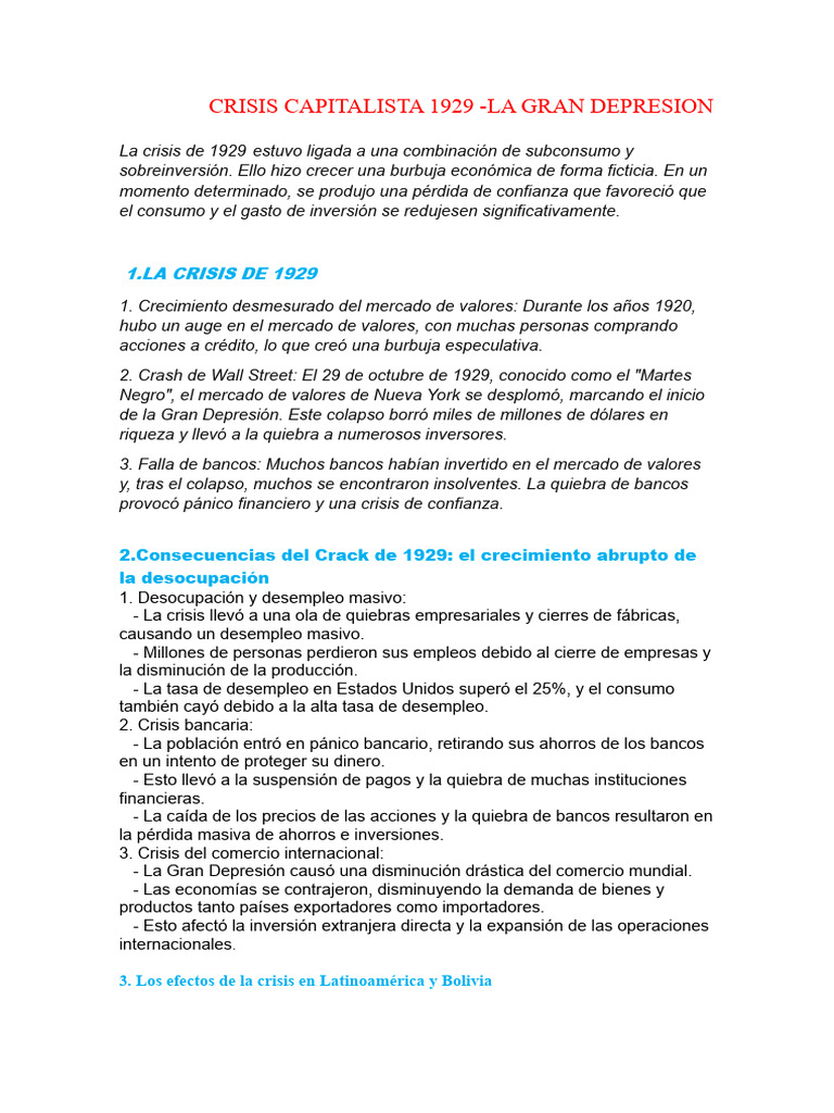 Crisis Capitalista 1929 | PDF | Gran depresion | Nuevo acuerdo