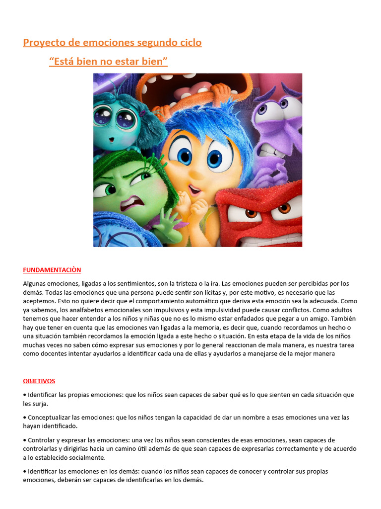 Proyecto de Emociones para Niños | PDF | Las emociones | Inteligencia ...