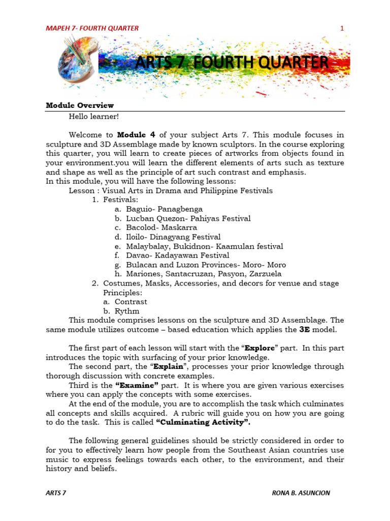 Arts 7: Philippine Festivals Module | PDF