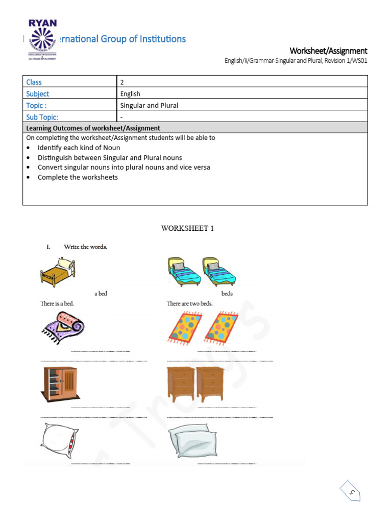 Worksheet Grammar Singular Plural | PDF | Plural | Language Families