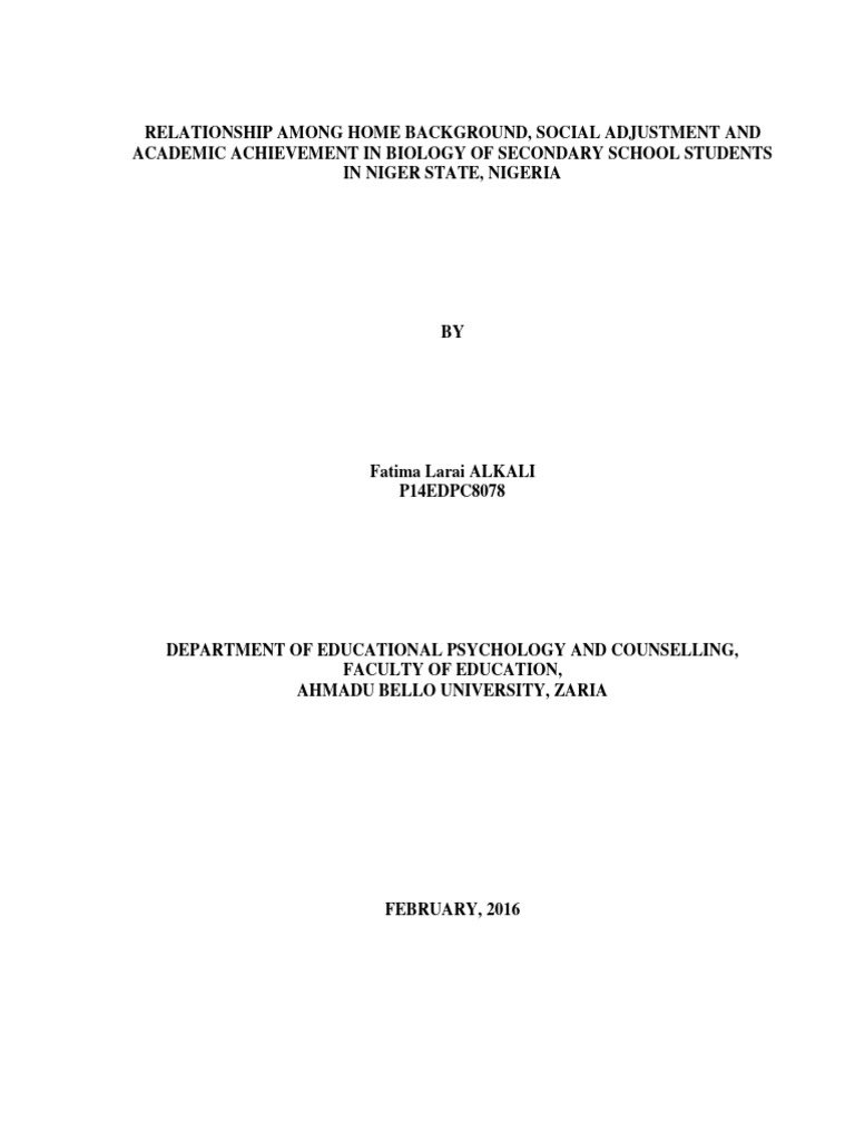 Relationship Among Home Background, Social Adjustment and Academic ...