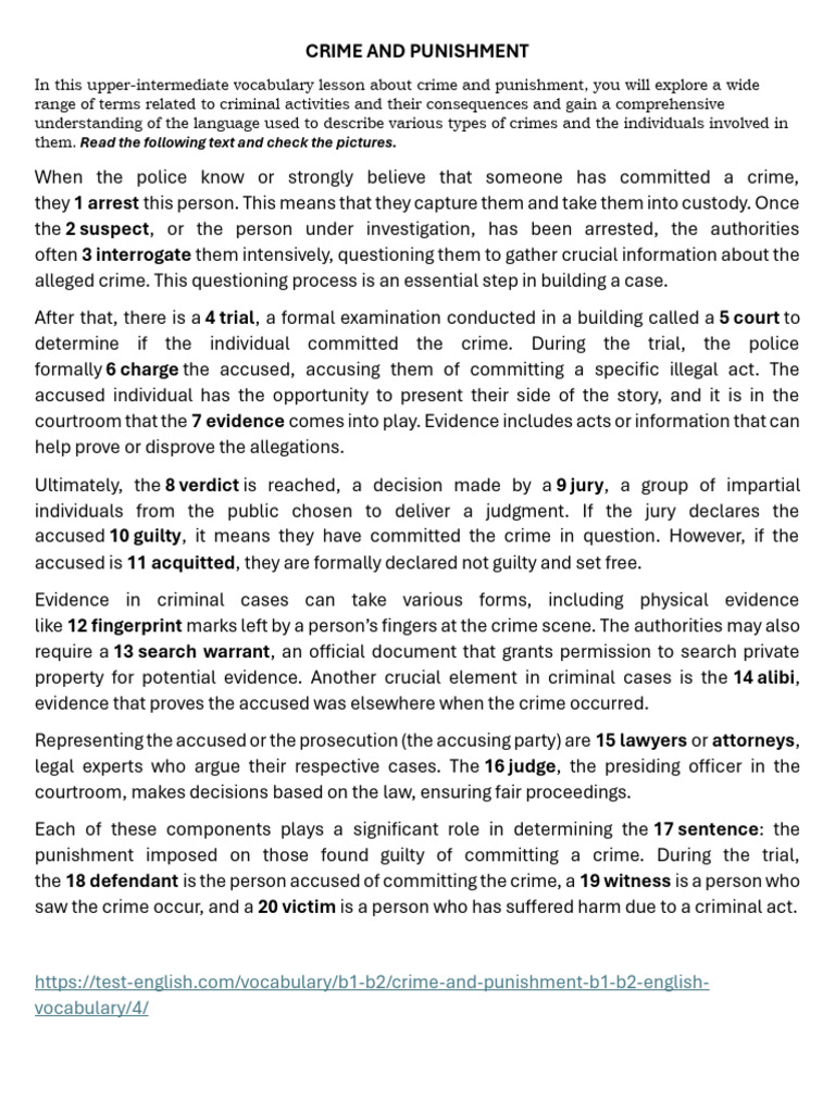 Crime and Punishment Vocabulary Guide | PDF | Crimes | Crime & Violence