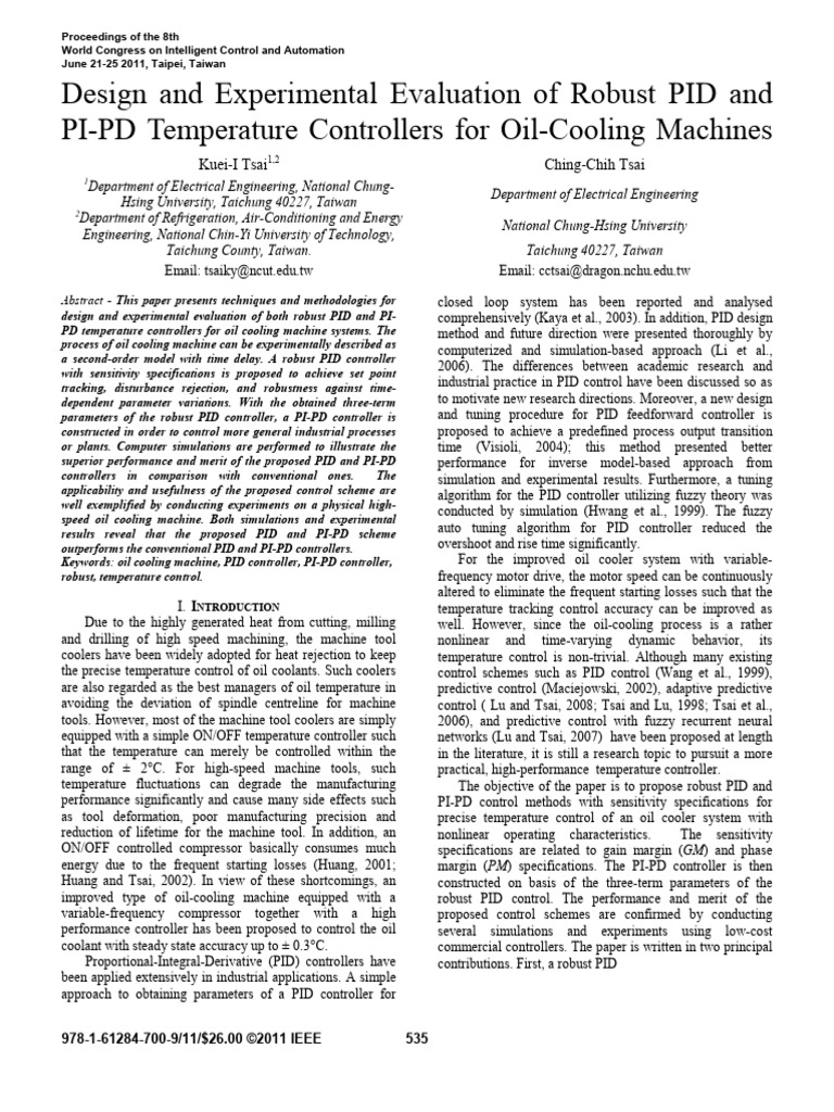 Design and Experimental Evaluation of Robust PID and PI-PD Temperature ...