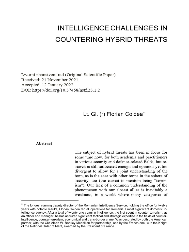 Intelligence Challenges in Countering Hybrid Threats | PDF | Internet ...