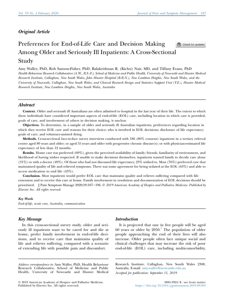 1 s2.0 S0885392419305238 Main | PDF | Palliative Care | End Of Life Care