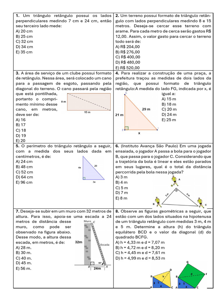 Exercícios de Triângulos e Geometria | PDF | Triângulo | Geometria ...