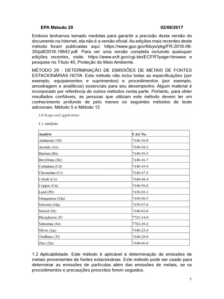 Método 29: Emissões de Metais EPA | PDF | Ácido sulfúrico | Química