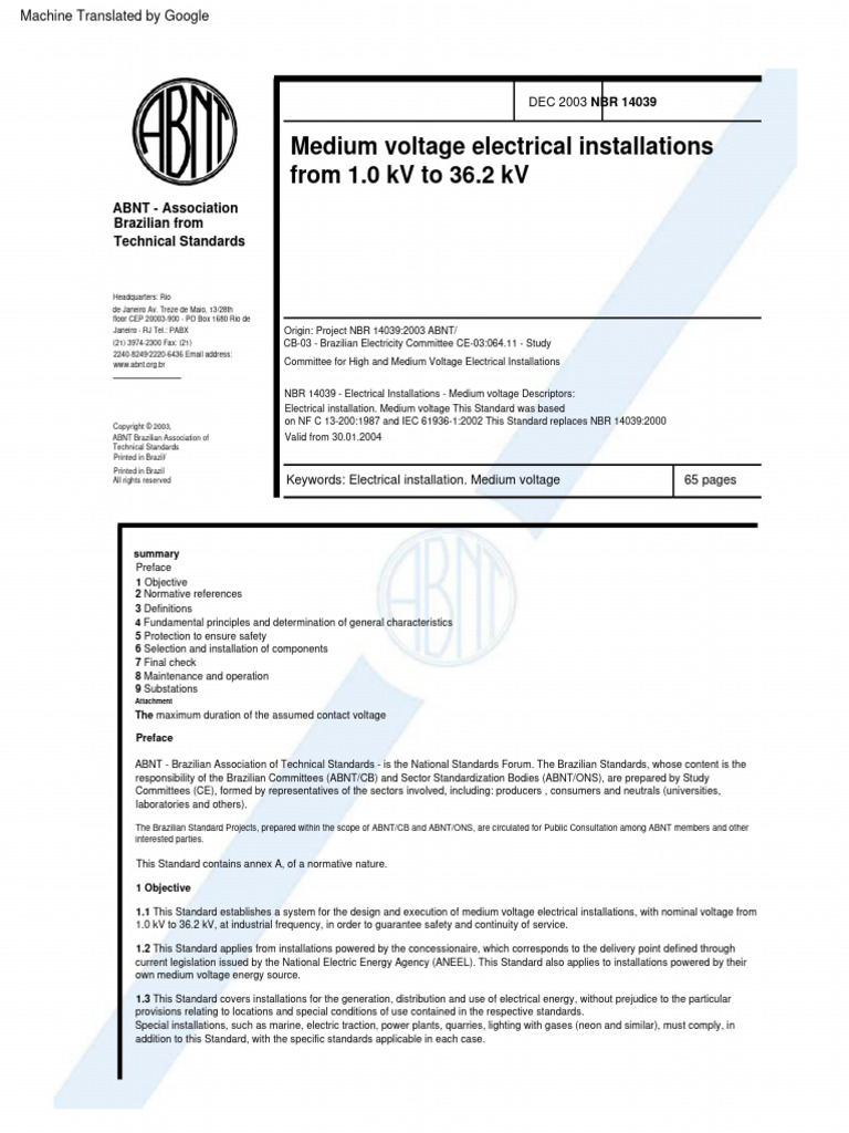 NBR 14039 - Medium Voltage Electrical Installations From 1.0kV To