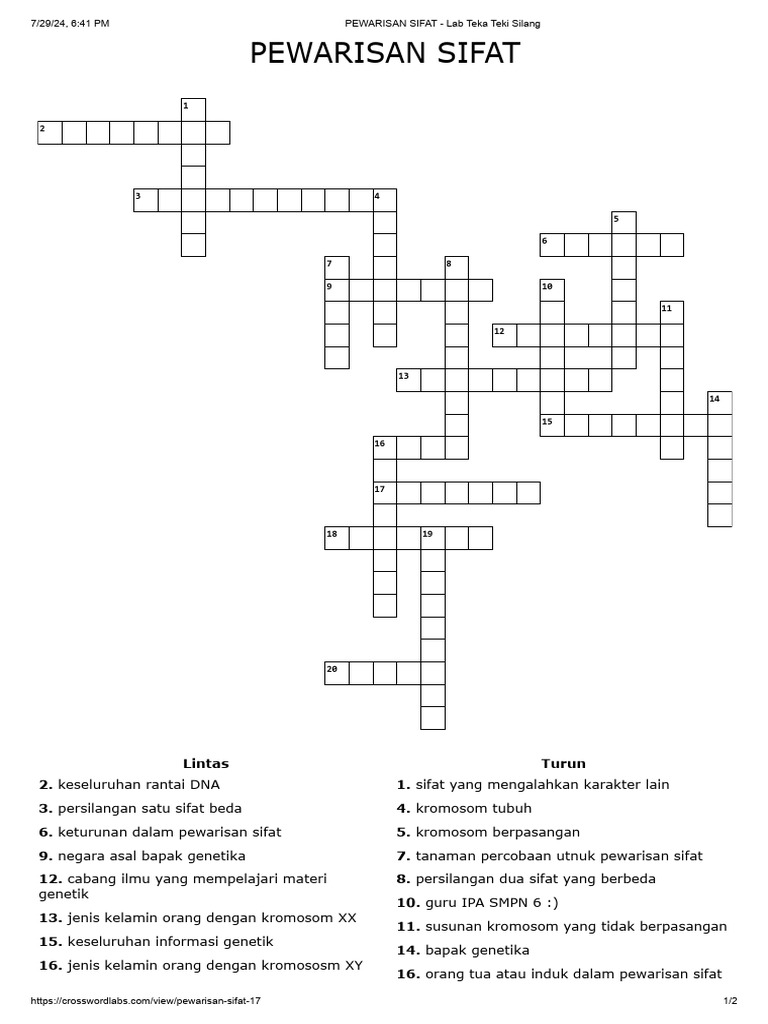 PEWARISAN SIFAT 2 - Lab Teka Teki Silang | PDF