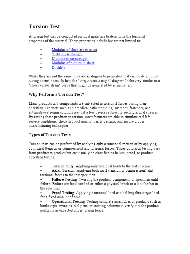 Torsion Test: Methods and Benefits | PDF