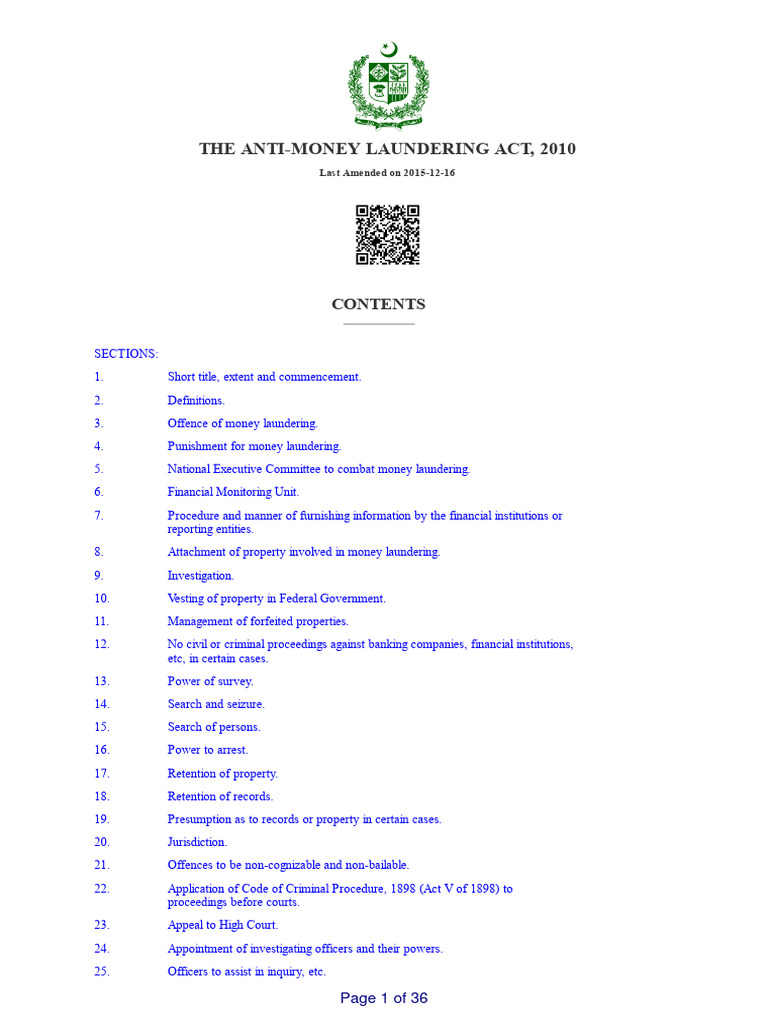 Anti-Money Laundering Act 2010 Overview | PDF | Arrest | Money Laundering
