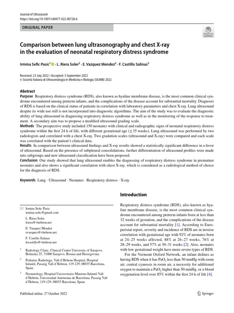 Comparison Between Lung Ultrasonography and Chest X Ray in The ...