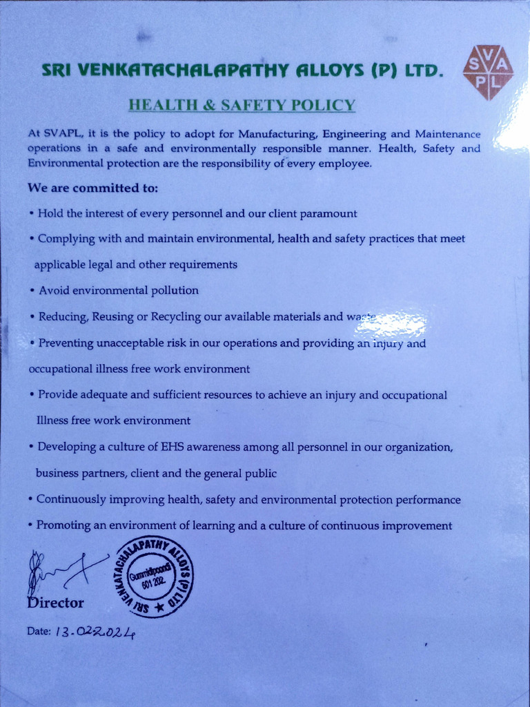 Safety Health Policy Pdf