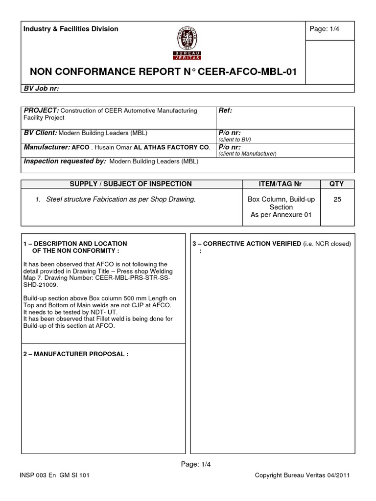 INSP 003 - Non Conformity Report | PDF | Computers | Technology ...