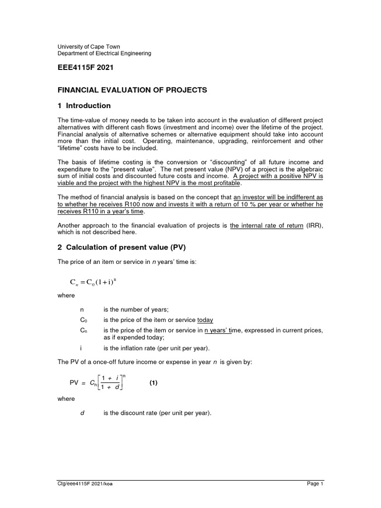 Financial Evaluation of Projects | PDF | Discounting | Net Present Value