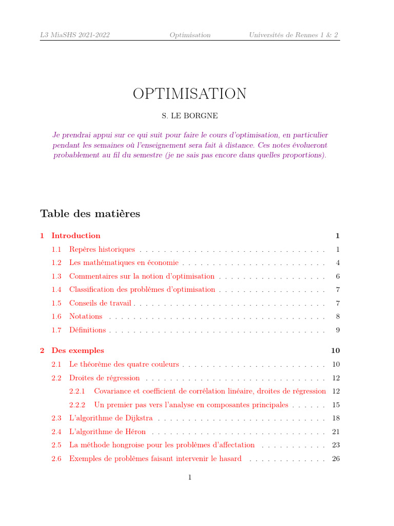 Cours d'Optimisation L3 MiaSHS 2021-2022 | PDF | Optimisation ...