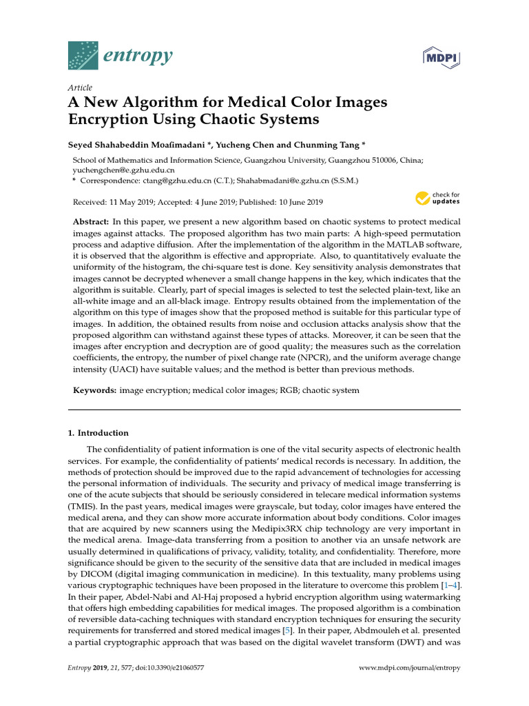 A New Algorithm For Medical Color Images Encryptio | PDF | Chaos Theory ...