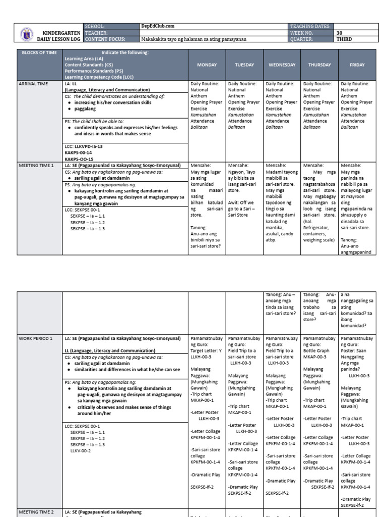 Kindergarten Daily Lesson Plan | PDF | Teachers | Human Communication