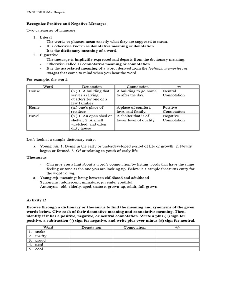 Understanding Denotation and Connotation | PDF