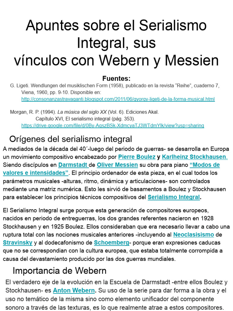Apuntes Sobre El Serialismo Integral y Sus Vínculos Con Webern y ...