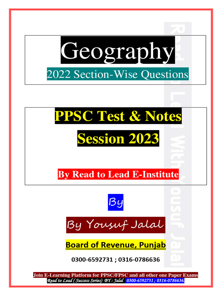 PPSC Geography MCQs and Notes 2023 | PDF | Indus River | Pakistan