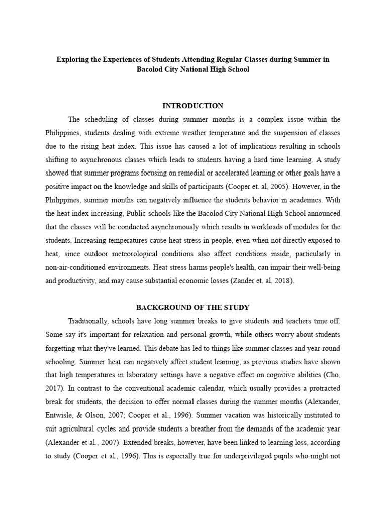 Understanding the influence of conducting regular classes during summer