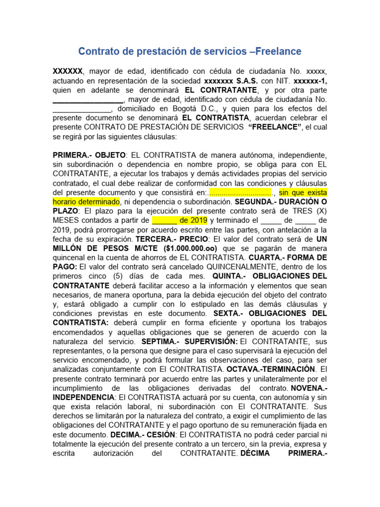 Contrato Freelance de Servicios 2019 | PDF | Finanzas y dinero ...