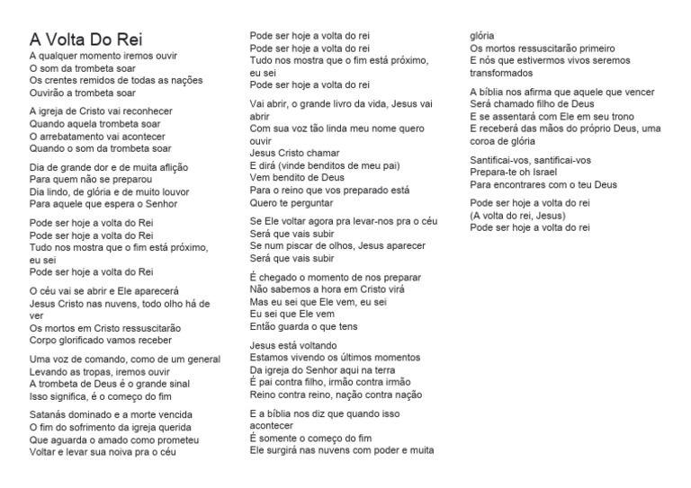 A Volta Do Rei Letra | PDF | Jesus | Arrebatamento cristão