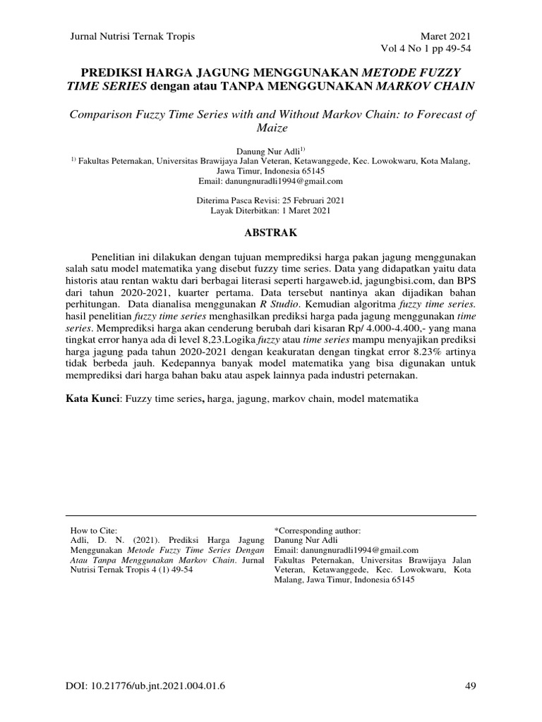 Prediksi Harga Jagung dengan Fuzzy Time Series | PDF | Metode & Bahan ...