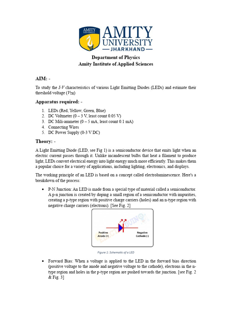 I-V Characteristics of LEDs Experiment | PDF | P–N Junction | Light ...