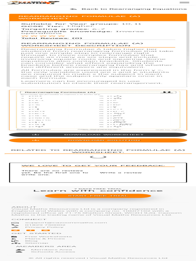 Rearranging Formulae Worksheet A | PDF | Teaching Methods & Materials