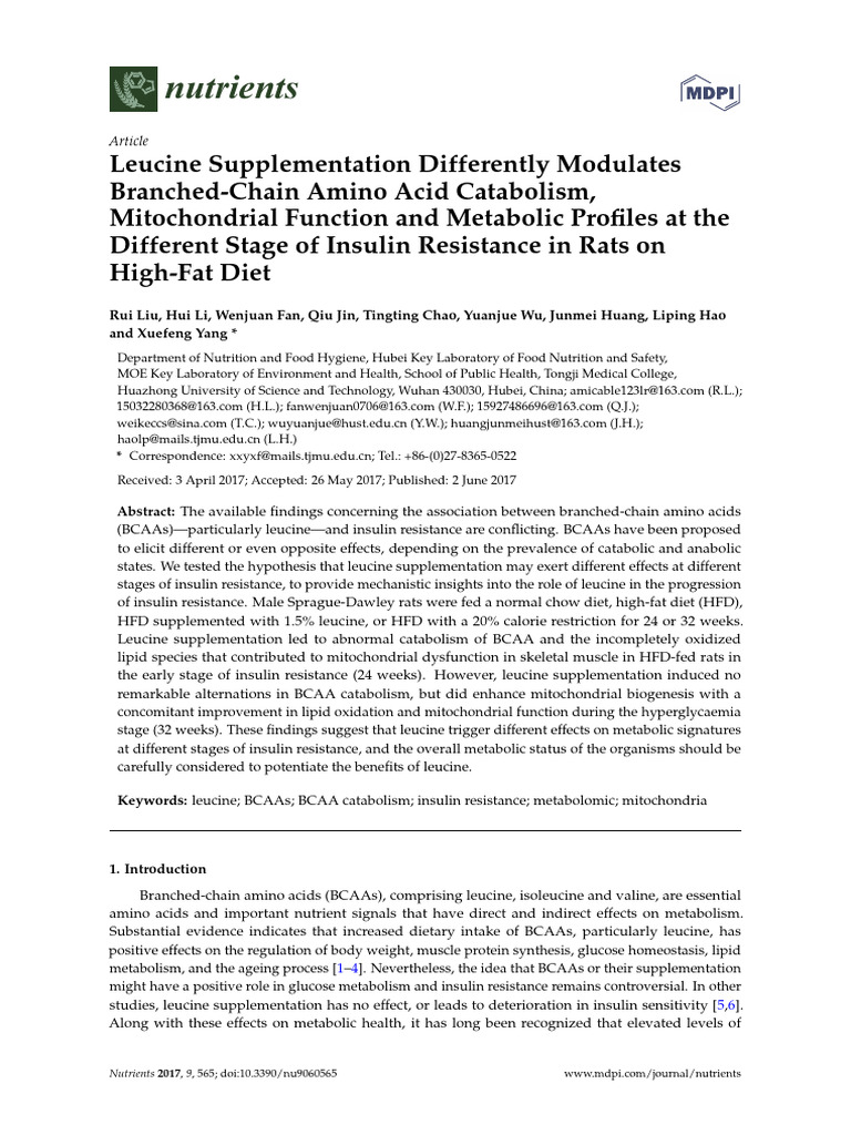 Leucine Supplementation Differently Modulates Branched Chain Amino Acid ...