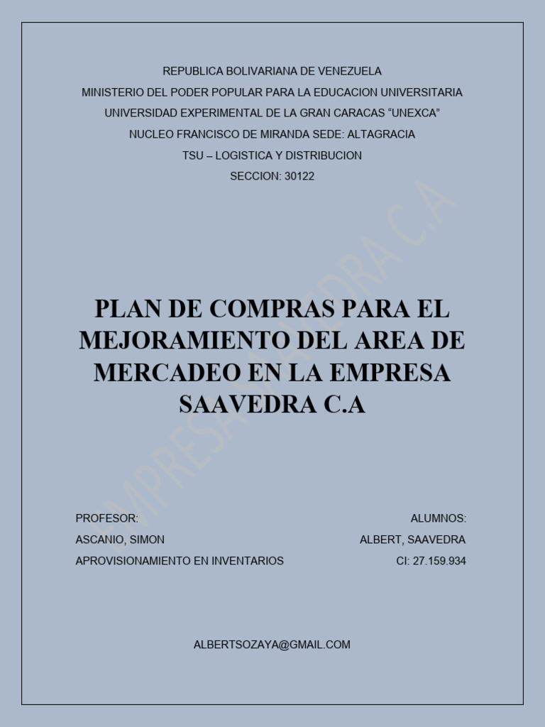 Plan de Compras para Saavedra C.A. | PDF | Marketing | Economias