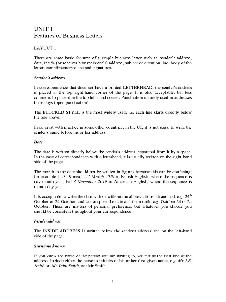 Handout Business English Unit 1 Pdf Esquire Madam