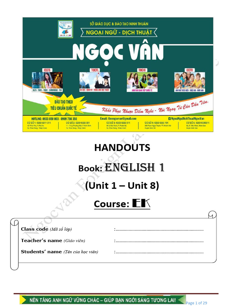 Handout - English 1 - Unit 1-8 | PDF