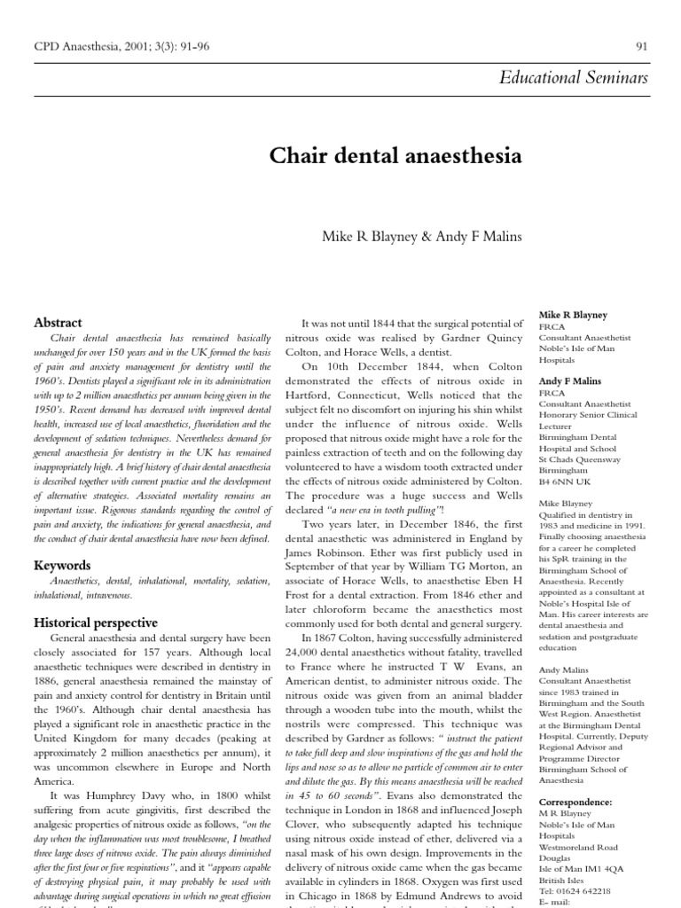 Chair Dental Anesthesia PDF Anesthesia Anesthesiologist