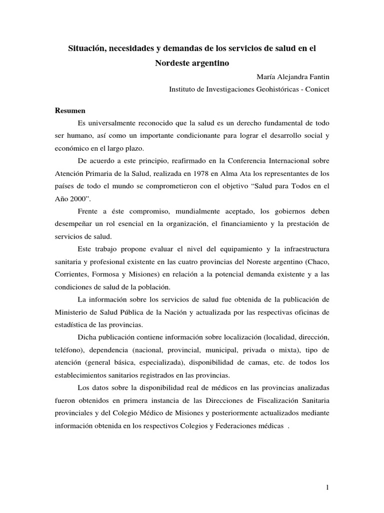 Necesidad y Demanda de Servicios de Salud en El Nea | PDF | Gestión de ...
