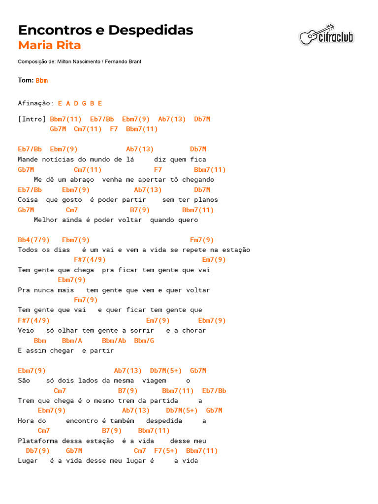 Letra e Análise de Encontros e Despedidas | PDF